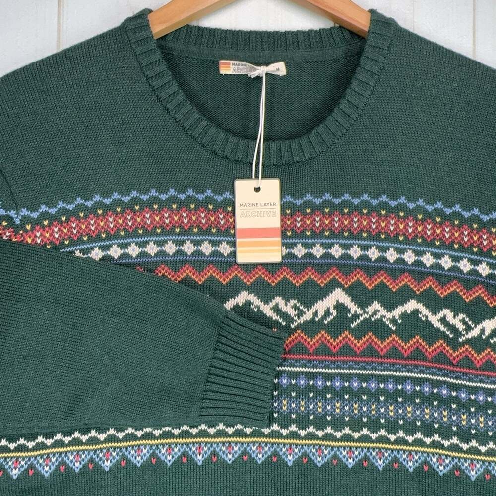ML Archive Donner Sweater Mens Medium Fair Isle Ponderosa Pine Marine Layer